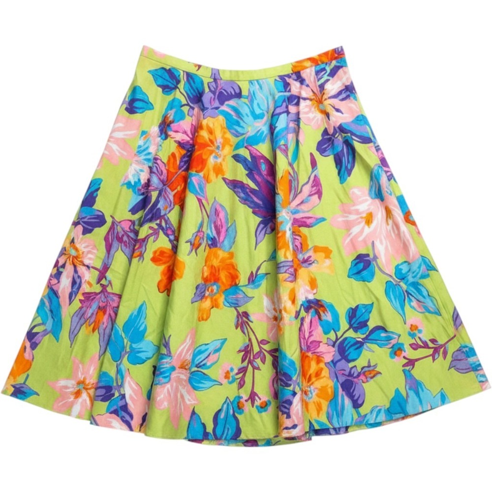 Ralph Lauren Floral Cotton A-Line Skirt Lime Green Orange Purple Sz 8 #Preppy